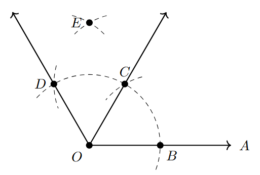 Bisecting the Angle between C and D Constructing 90 degree angle by bisecting the angle between 60 and 120 degree marks